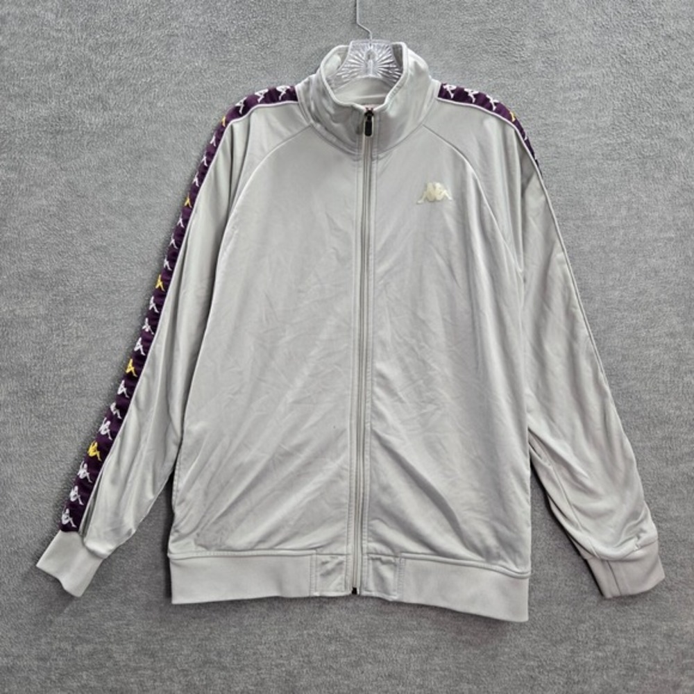 Kappa Women Jacket Large Gray Track Logo‎ Pockets Full Zip Long Sleeve READ